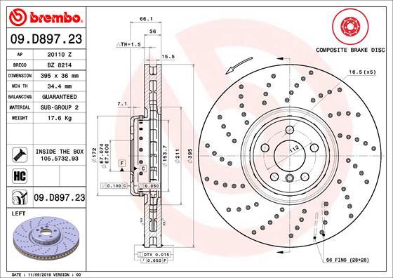 Brembo 09.D897.23 - Тормозной диск onlydrive.pro