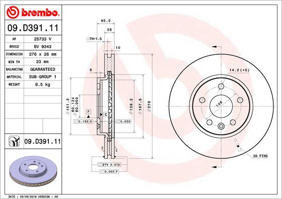 Brembo 09.D391.11 - Brake Disc onlydrive.pro