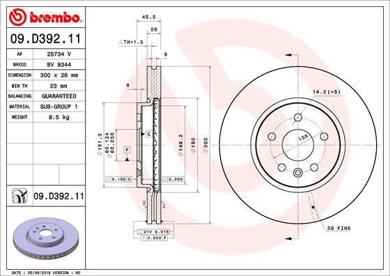 Brembo 09.D392.11 - Stabdžių diskas onlydrive.pro