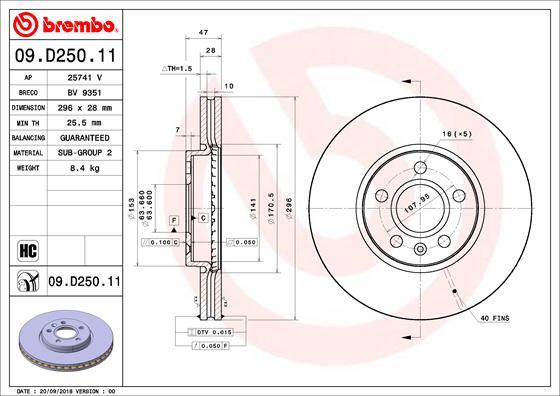 Brembo 09.D250.11 - Stabdžių diskas onlydrive.pro