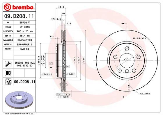 Brembo 09.D208.11 - Brake Disc onlydrive.pro
