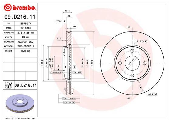 Brembo 09.D216.11 - Stabdžių diskas onlydrive.pro