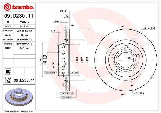 Brembo 09.D230.11 - Brake Disc onlydrive.pro