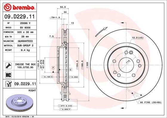 Brembo 09.D229.11 - Bremžu diski onlydrive.pro