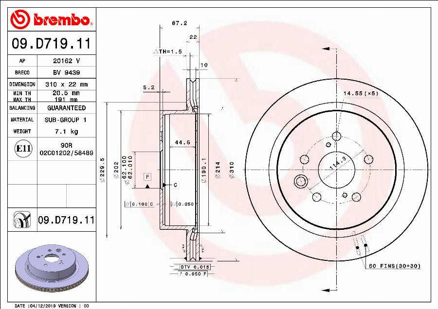 Brembo 09.D719.11 - Jarrulevy onlydrive.pro