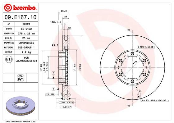 Brembo 09.E167.10 - Stabdžių diskas onlydrive.pro