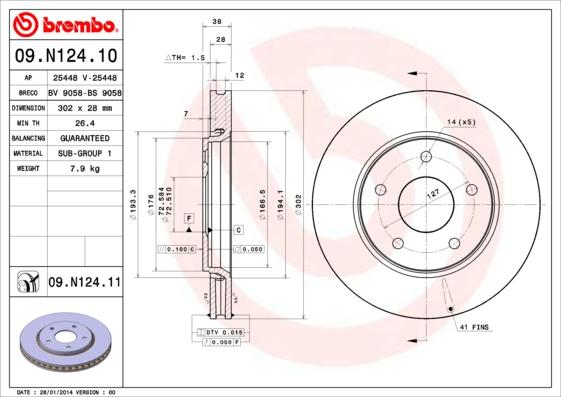 Brembo 09.N124.11 - Bremžu diski onlydrive.pro