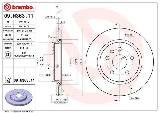 Brembo 09.N363.11 - Brake Disc onlydrive.pro