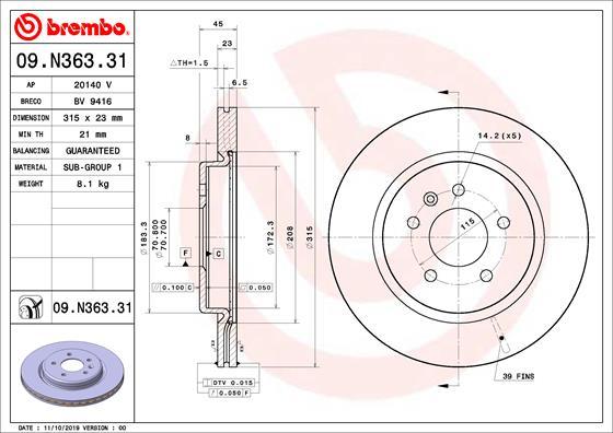 Brembo 09.N363.31 - Brake Disc onlydrive.pro