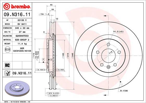 Brembo 09.N316.11 - Brake Disc onlydrive.pro