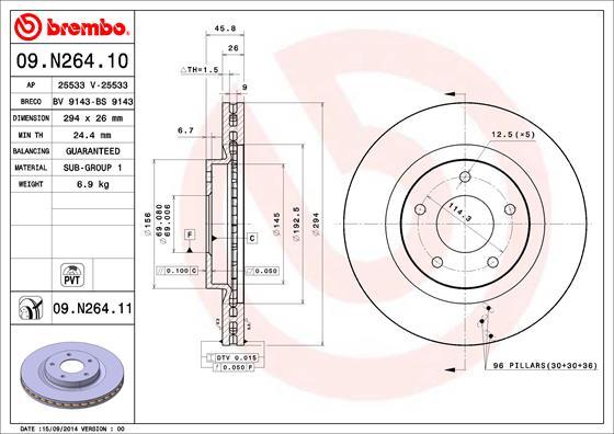 Brembo 09.N264.11 - Stabdžių diskas onlydrive.pro