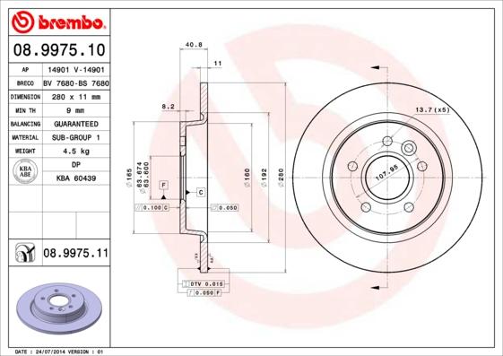 Brembo 08.9975.11 - Stabdžių diskas onlydrive.pro