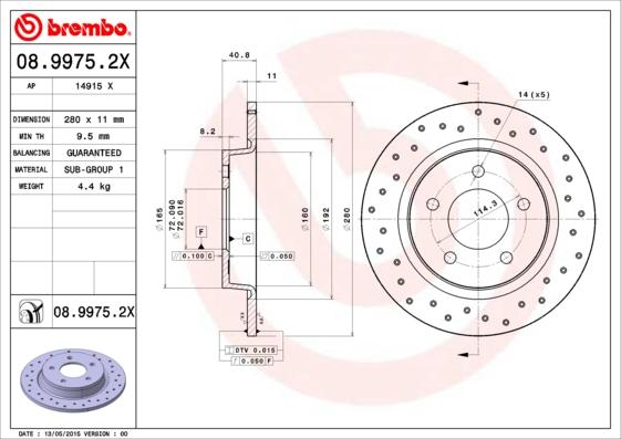 Brembo 08.9975.2X - Brake Disc onlydrive.pro