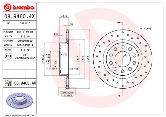 Brembo 08.9460.4X - Jarrulevy onlydrive.pro