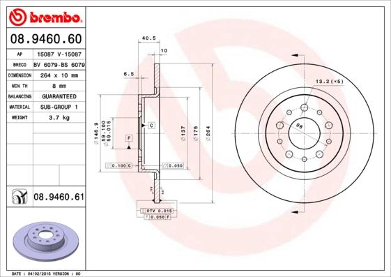 Brembo 08.9460.61 - Brake Disc onlydrive.pro