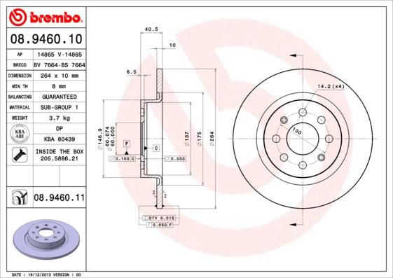 Brembo 08.9460.11 - Bremžu diski onlydrive.pro