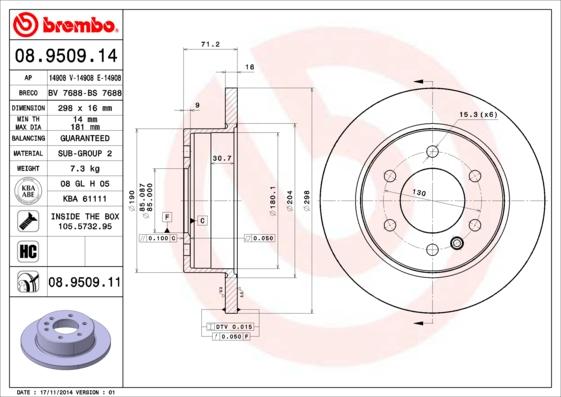 Brembo 08.9509.11 - Brake Disc onlydrive.pro