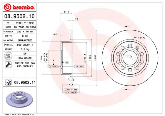 Brembo 08.9502.11 - Тормозной диск onlydrive.pro