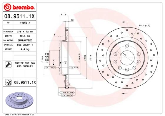 Brembo 08.9511.1X - Brake Disc onlydrive.pro