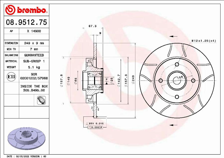 Brembo 08.9512.75 - Brake Disc onlydrive.pro