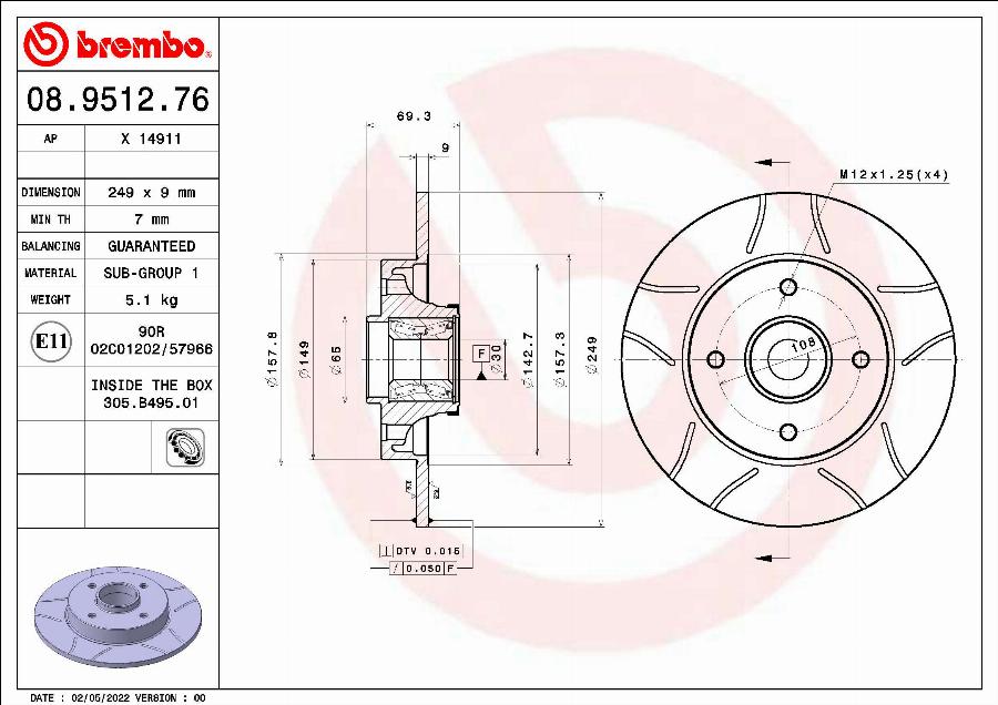 Brembo 08.9512.76 - Brake Disc onlydrive.pro