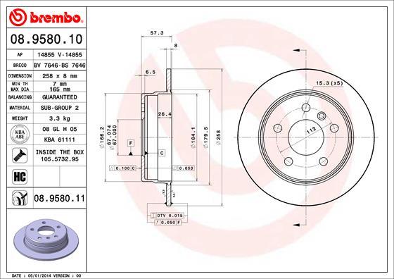 Brembo 08.9580.11 - Brake Disc onlydrive.pro