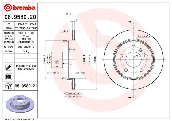 Brembo 08.9580.21 - Brake Disc onlydrive.pro