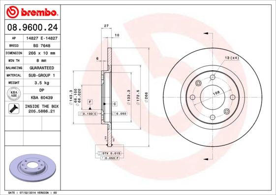 Brembo 08.9600.24 - Brake Disc onlydrive.pro