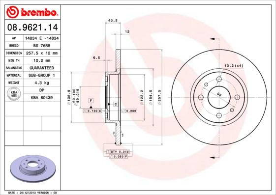 Brembo 08.9621.14 - Brake Disc onlydrive.pro
