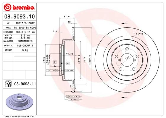 Brembo 08.9093.11 - Brake Disc onlydrive.pro