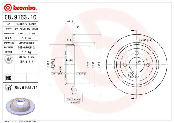 Brembo 08.9163.11 - Brake Disc onlydrive.pro