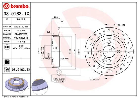 Brembo 08.9163.1X - Brake Disc onlydrive.pro