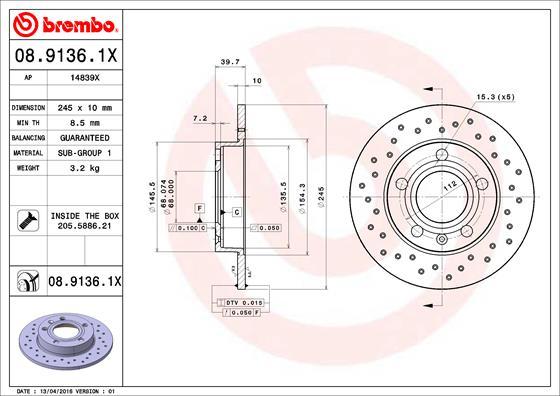 Brembo 08.9136.1X - Brake Disc onlydrive.pro