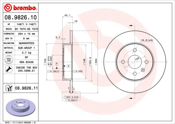 Brembo 08.9826.11 - Brake Disc onlydrive.pro
