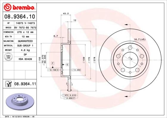 Brembo 08.9364.11 - Brake Disc onlydrive.pro