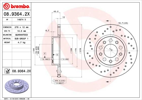 Brembo 08.9364.2X - Brake Disc onlydrive.pro