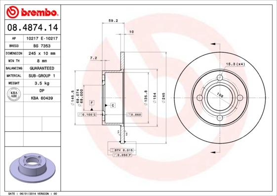 Brembo 08.4874.14 - Brake Disc onlydrive.pro