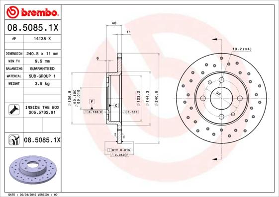 Brembo 08.5085.1X - Brake Disc onlydrive.pro