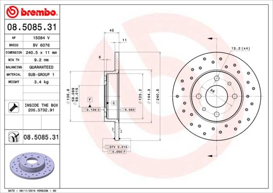 Brembo 08.5085.31 - Stabdžių diskas onlydrive.pro