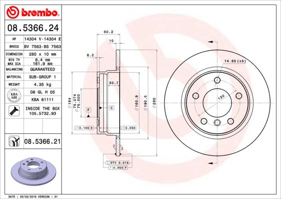 Brembo 08.5366.21 - Brake Disc onlydrive.pro