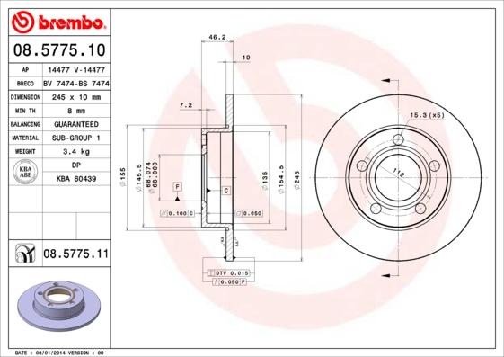 Brembo 08.5775.11 - Brake Disc onlydrive.pro