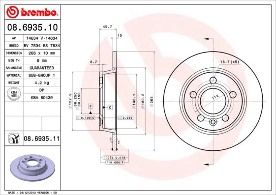 Brembo 08.6935.11 - Brake Disc onlydrive.pro