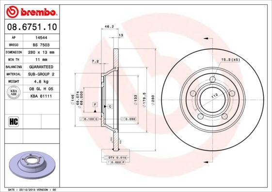 Brembo 08.6751.10 - Brake Disc onlydrive.pro