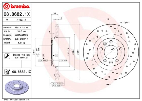 Brembo 08.8682.1X - Brake Disc onlydrive.pro