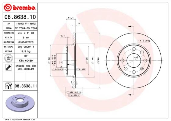 Brembo 08.8638.11 - Jarrulevy onlydrive.pro