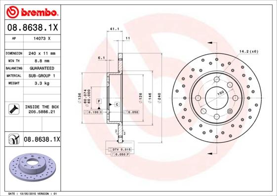 Brembo 08.8638.1X - Piduriketas onlydrive.pro