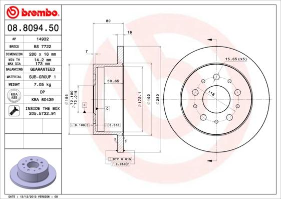 Brembo 08.8094.50 - Bremžu diski onlydrive.pro