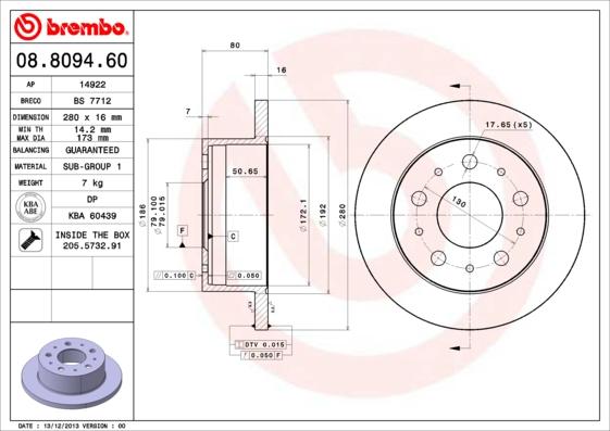 Brembo 08.8094.60 - Stabdžių diskas onlydrive.pro