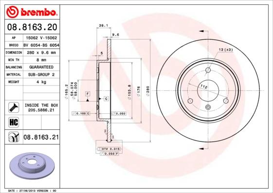 Brembo 08.8163.21 - Jarrulevy onlydrive.pro