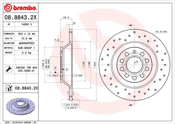 Brembo 08.8843.2X - Brake Disc onlydrive.pro